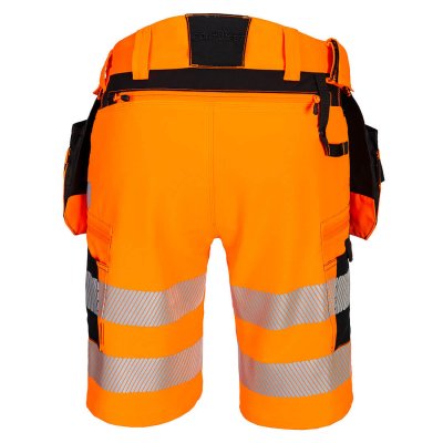 portwest, en iso 20471, klass, 1, hantverksshorts, dx446, fullstretch, helstretch, dx4, varsel, gul, reflexer, avtagbara, fickor