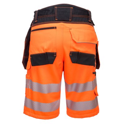 Arbetsshorts, hantverksshorts, hantverk, avtagbara, varsel, gul, orange, hög, synlighet, stretch, paneler, short, jobb, arbete,