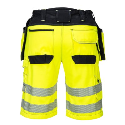 Arbetsshorts, hantverksshorts, hantverk, avtagbara, varsel, gul, orange, hög, synlighet, stretch, paneler, short, jobb, arbete,